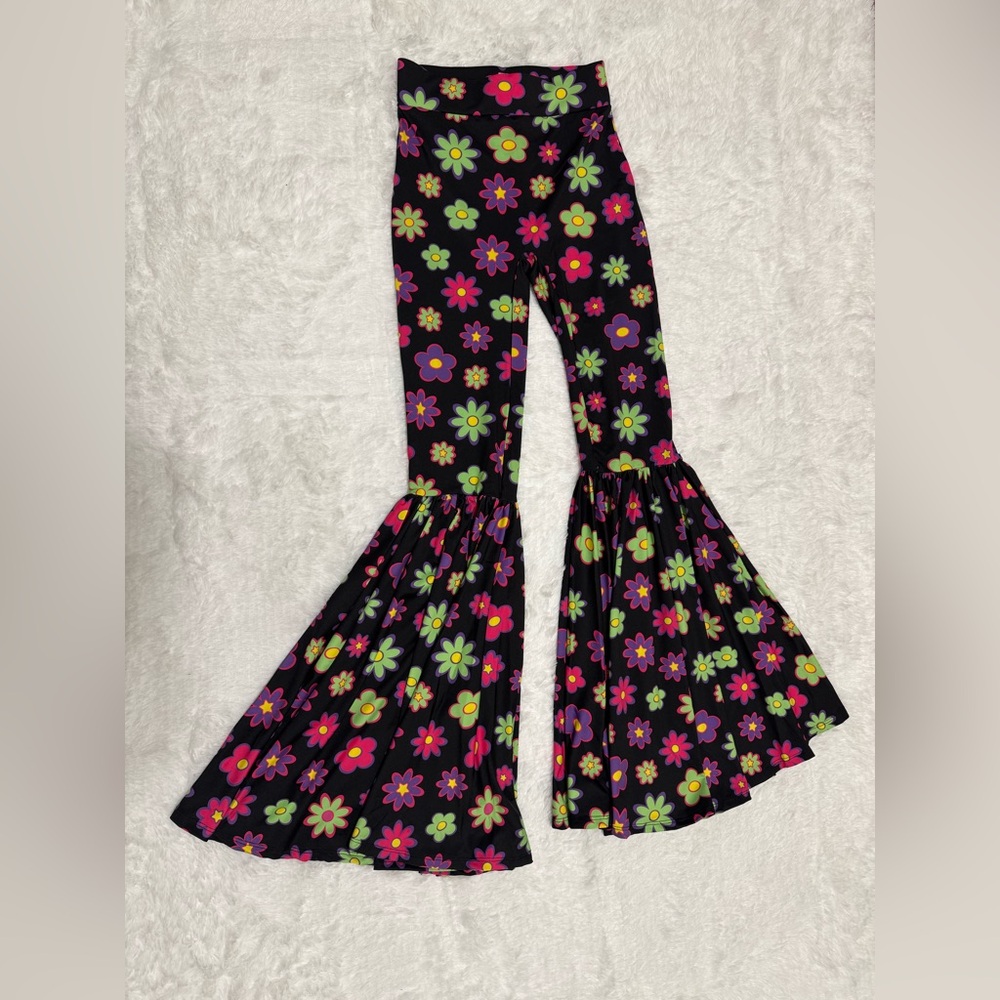 New Xs floral bell bottom flair hippie festival rave boho pants leggings 69s 70s